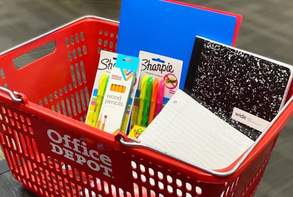 Office Depot basket with office products