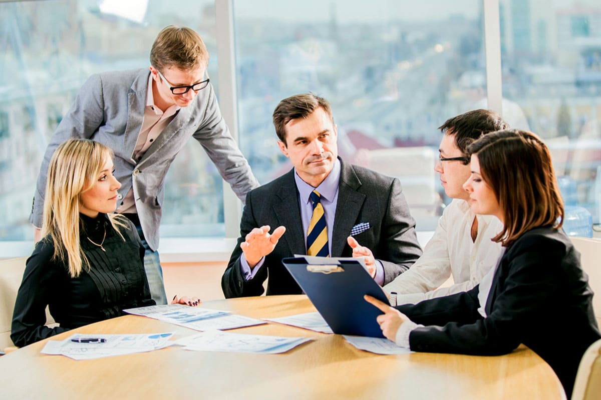 Group of colleagues in a meeting at work