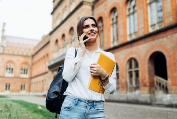 college student on phone