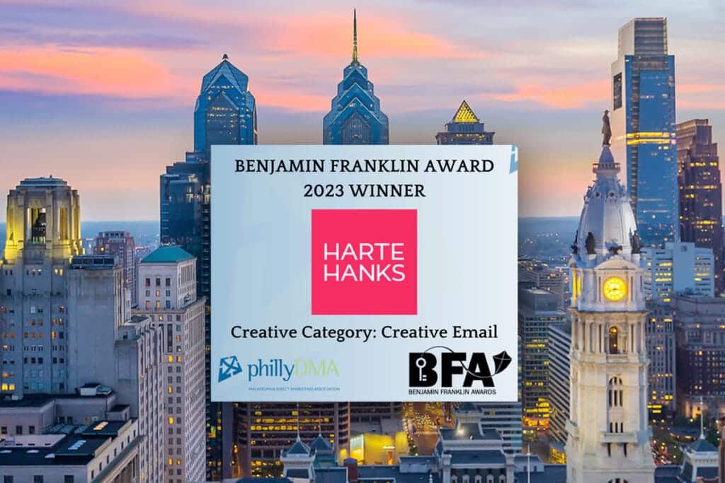 Award-winning email marketing campaign recognized with the 2023 Benjamin Franklin Award for Creative Email. Showcasing Harte Hanks' innovative strategy in boosting engagement, open rates, and click-through rates for Sony Electronics’ LSPX-S3 Glass Sound Speaker.