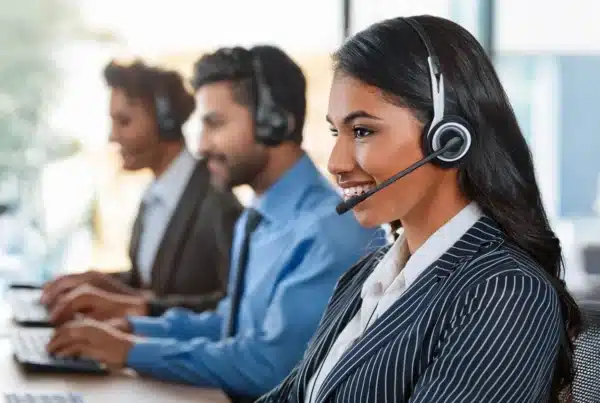 Diverse omnichannel contact center team in call center, using headsets and screens for real-time support, advanced technology, empathy at scale, exceptional customer experience, brand advocates, feedback loops, continuous improvement, cost center to experience engine shift, real world impact, meeting customers, looking ahead to strategies.